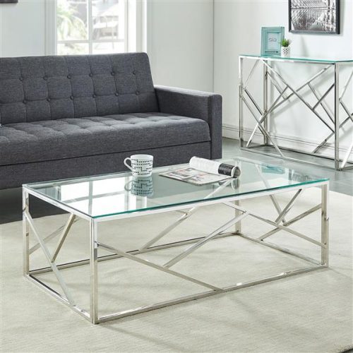 JOFFERY - Glass Top Coffee Table With Silver Stainless Steel Frame