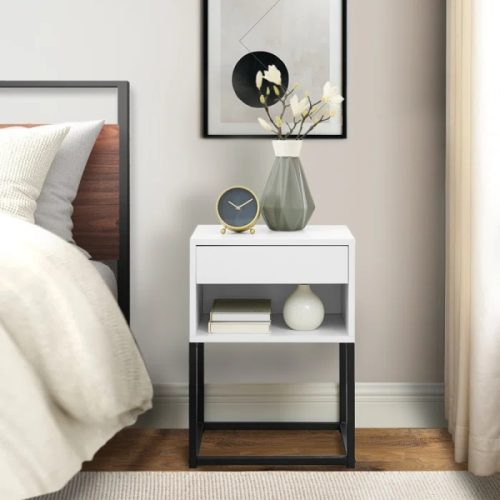 MEES - White Side Table with Black Metallic Base