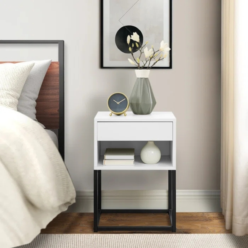 MEES - White Side Table with Black Metallic Base