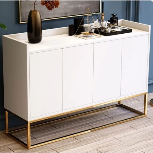 SIM - White Modern Side Board With Golden Metallic Frame Base