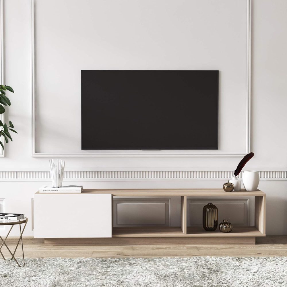 VELINNI - White & Oak Brown TV Stand