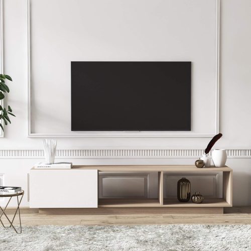 VELINNI - White & Oak Brown TV Stand