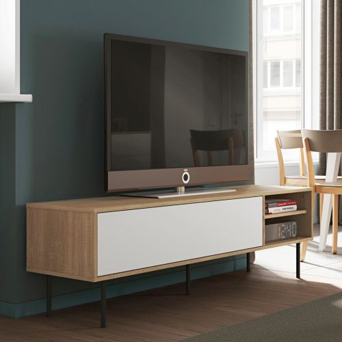 OZE - Oak Brown & White Metallic leg TV Stand