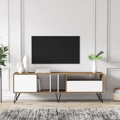 CHINAAR - Storage TV Stand with Open Shelves and Cabinet