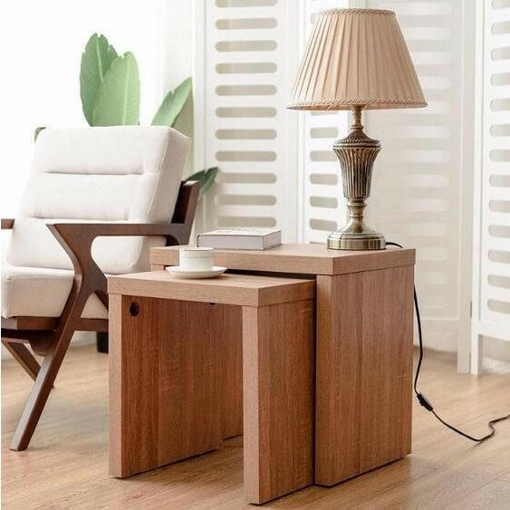 JOHNS - Nesting Side Tables Two Piece Oak Brown