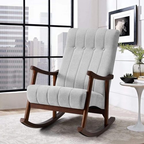 AXING - Grey & Dark Brown Tufted Rocking Chair