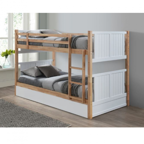 BODONI - White & Oak Brown Bunk Bed With Trundle