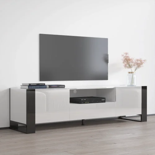 BROOKLEDGE - White & Black TV Stand With Front Cabins