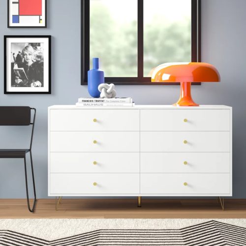 ELSAE - White Classic Chest Of Eight Drawers with Golden Hairpin Legs