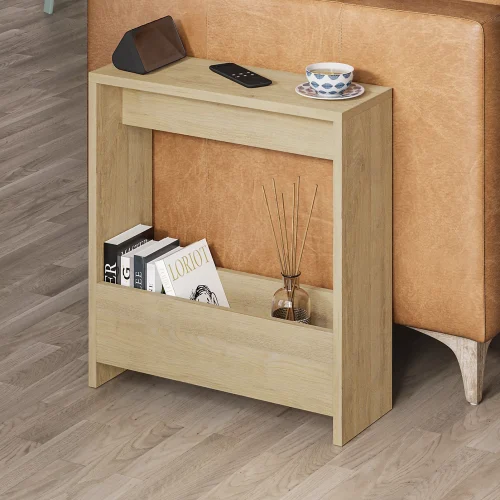 STANZA - Oak Brown Side Table With Storage Shelf