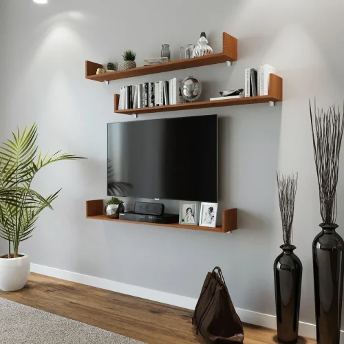 BELGIUM - Set of Three Brown Floating TV Shelves
