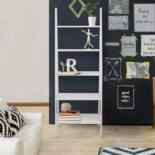 PANK - Five Step White Ladder Bookshelf
