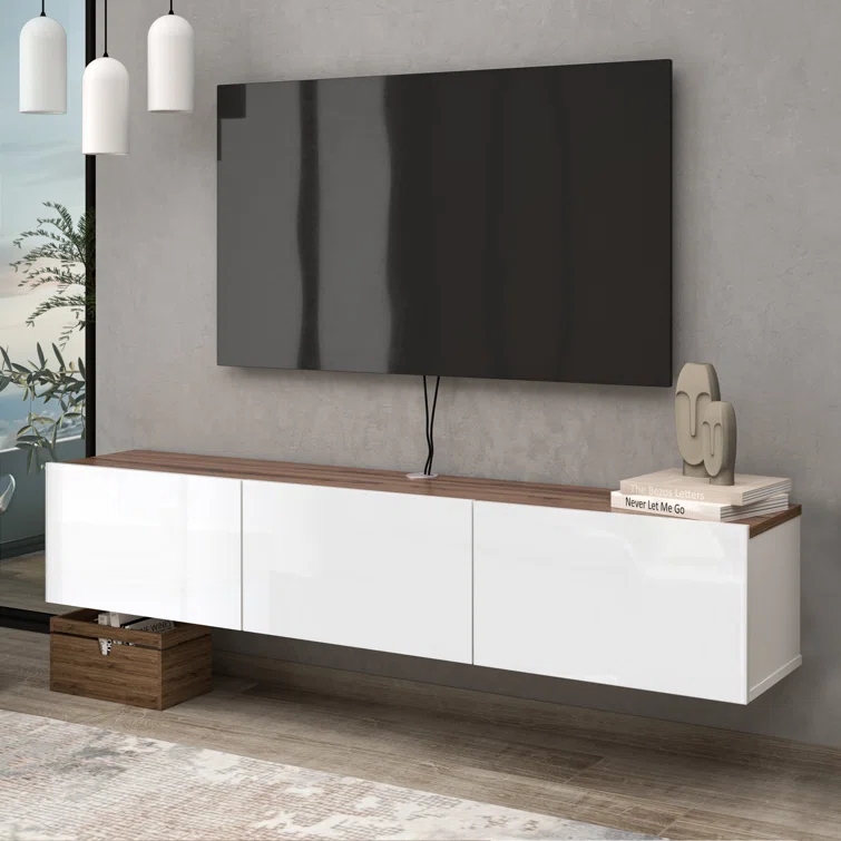 PLISK - Brown and White Three Compartment Floating TV  Console
