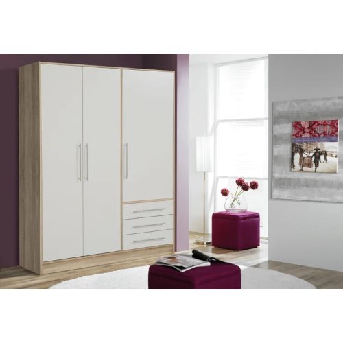 MAG - Oak Brown & White Triple Door Wardrobe with Drawers