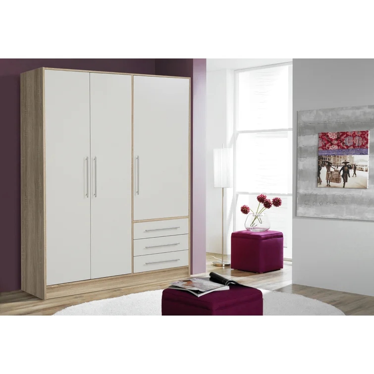 MAG - Oak Brown & White Triple Door Wardrobe with Drawers