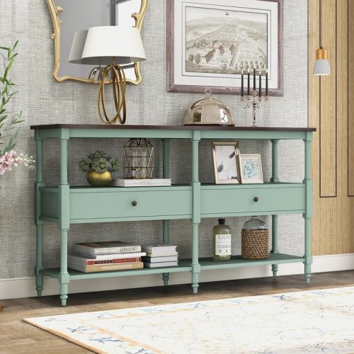 EDO - Green & Dark Brown Polish Finish Console Table