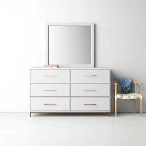 RIM - Six Drawers White Vanity Table with Golden Metallic Base