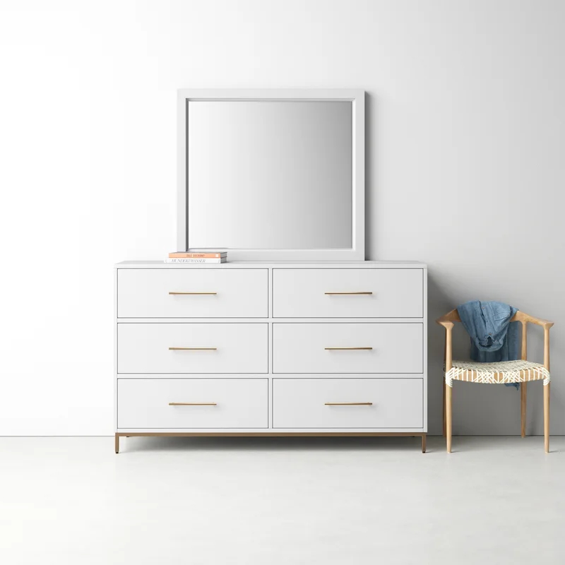 RIM - Six Drawers White Vanity Table with Golden Metallic Base