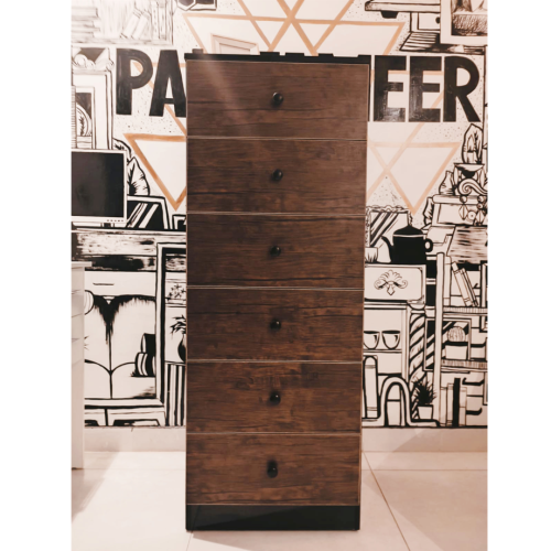 BRIMA - Black & Walnut brown Chest Of Six Drawers