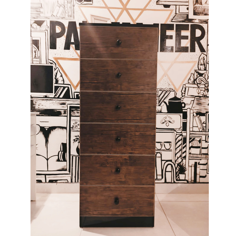 BRIMA - Black & Walnut brown Chest Of Six Drawers