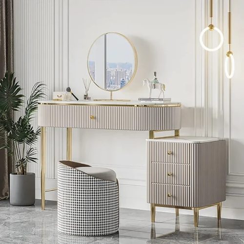 TOCOU - Champagne Vanity Table with Stainless Steel Legs