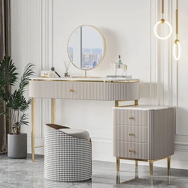 TOCOU - Champagne Vanity Table with Stainless Steel Legs
