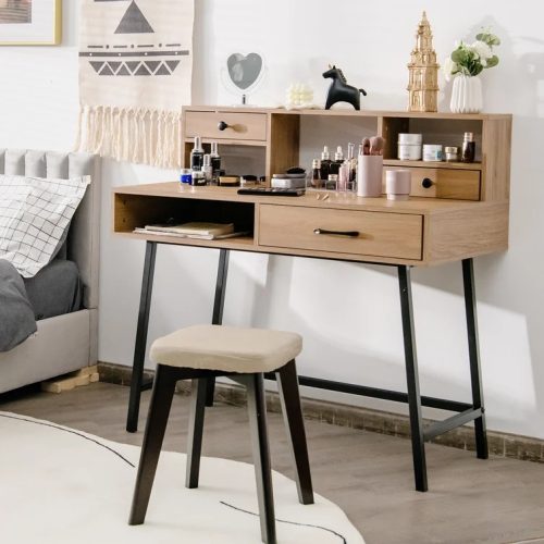 IVUM - Modern Vanity Table with Black Metallic Legs