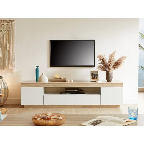 VIEE - White & Oak Brown Coastal Style TV Stand