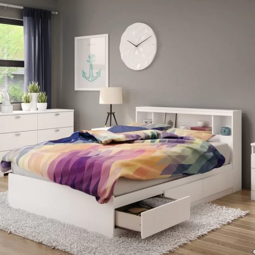 TATIANA - White Queen size Bed with Storage Drawers