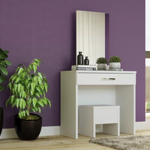 MALLIUM - White Storage Vanity Table with Mirror