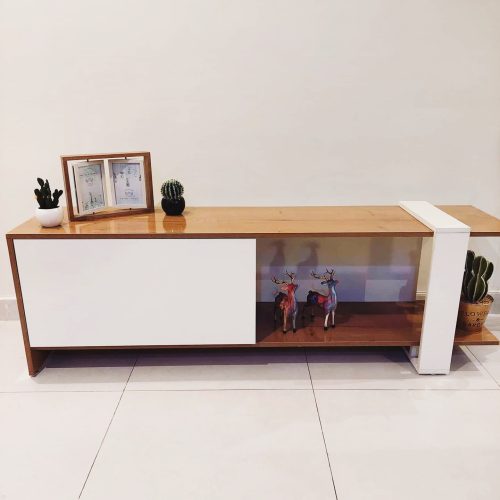 KALAR - Oak Brown & White Open Shelf TV Stand