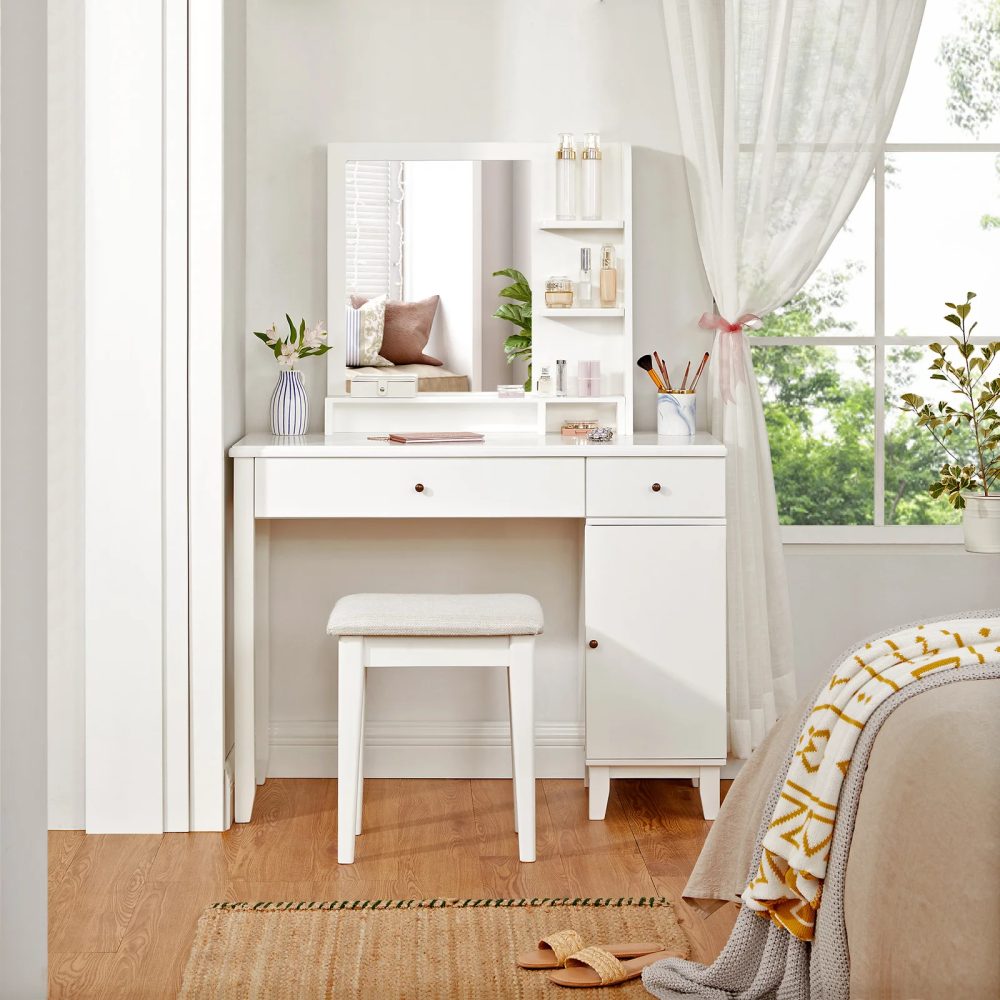 POLLY - Vanity Table With Mirror and Side Shelves