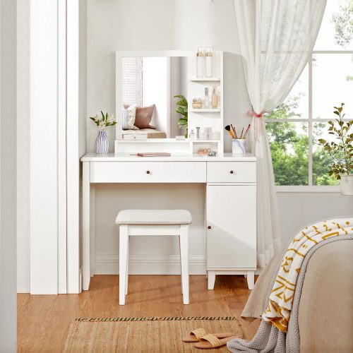 POLLY - Vanity Table With Mirror and Side Shelves