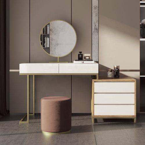 ORITSU - White Vanity Table with Golden Metallic Frame
