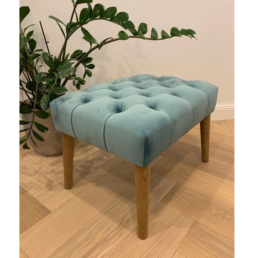 VELMA - Baby Blue Button Tufted Footrest Stool