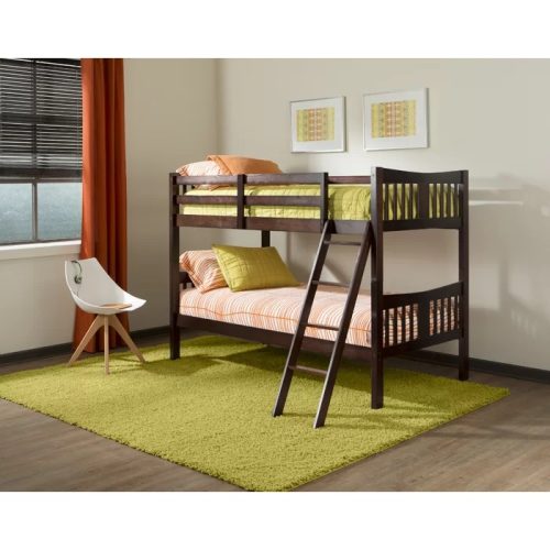 CUNE - Dark brown Polish Finish Twin Over Twin Bunk Bed
