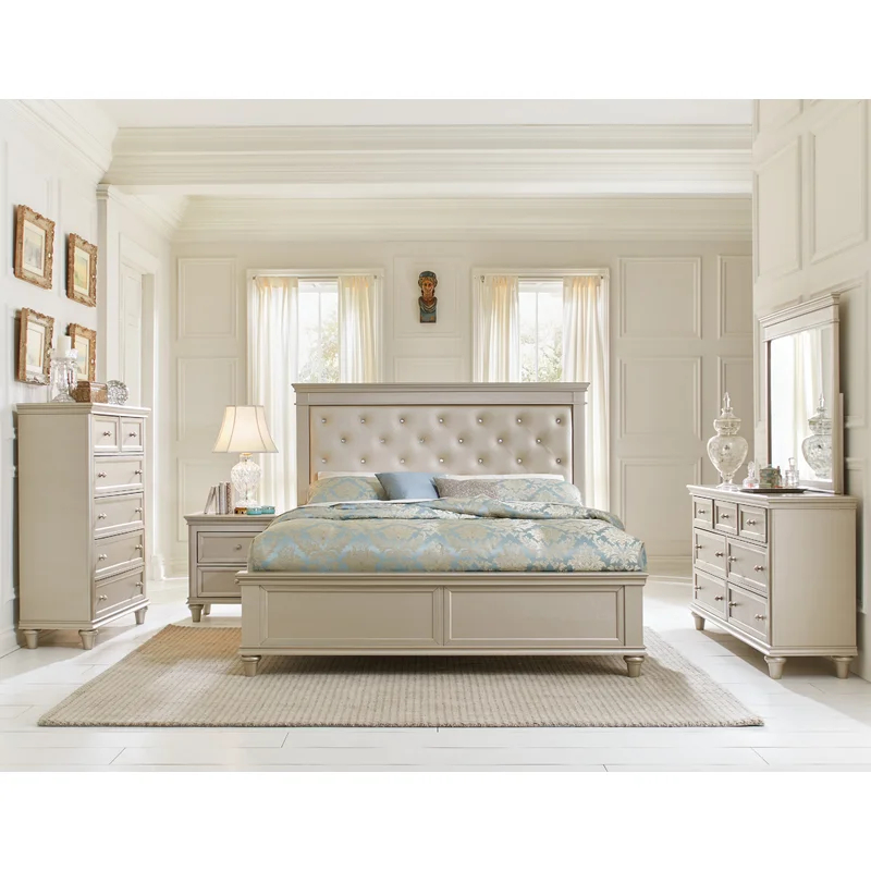 OMILE - Pearl Champagne Modern Bedroom Set