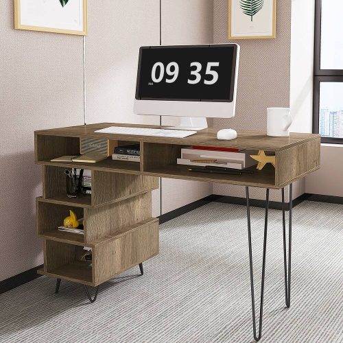 TREAT - Rustic Brown Computer Table with Five Open Shelves
