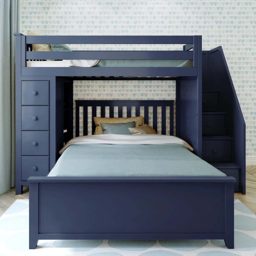 AZURE - Midnight Blue L Shaped Bunk Bed With Storage Drawers
