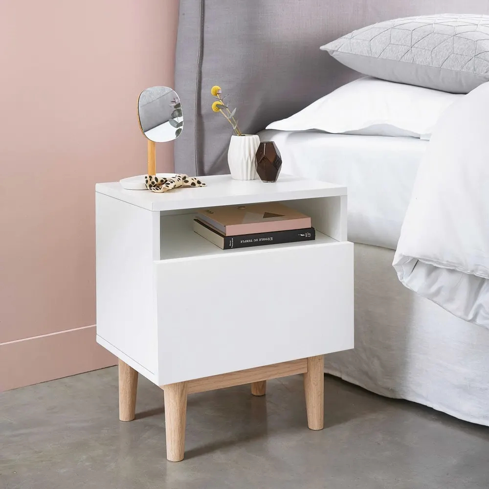 NOCNI - White & Oak Brown Open Shelf Kids Nightstand