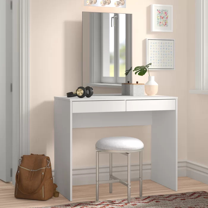 PENZEI - White Vanity Desk With Mirror
