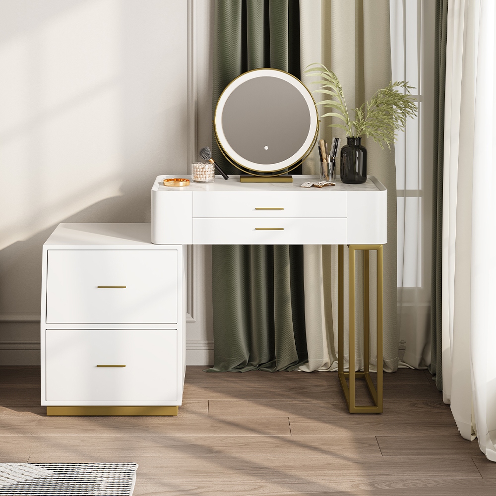 CENTRA - White Vanity Table with Golden Metallic Frame