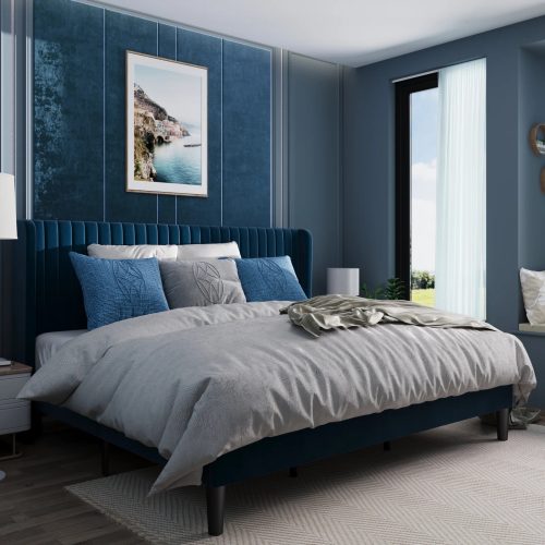 LAPIS - Navy Blue Wing back King Size Bed