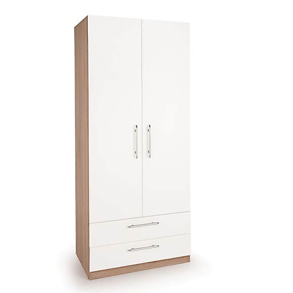 CARPEL - White & Oak Brown Double Door Wardrobe