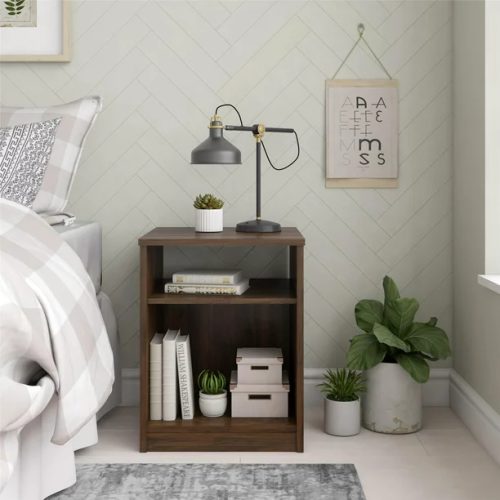 EMEL - Walnut Brown Kids Nightstand with Open Shelves
