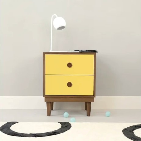 KIDDO - Walnut Brown & Yellow Kids Nightstand