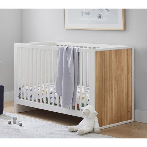 REINE - White & Oak Brown Paneling Baby Crib