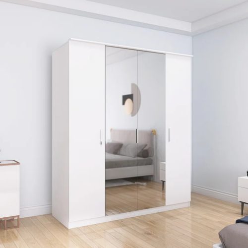 AKER - Modern Wardrobe with Full Length Mirror Doors