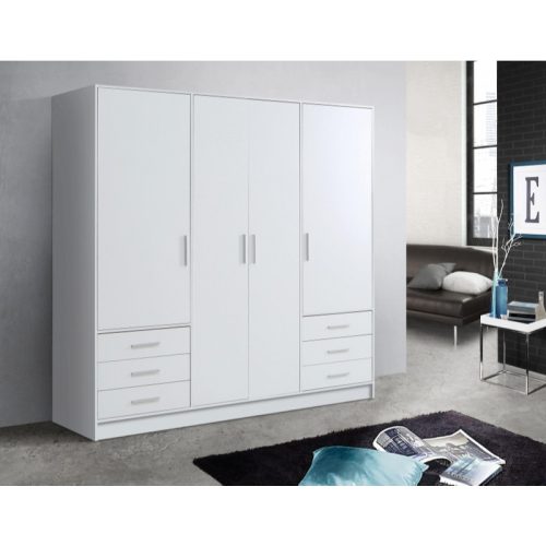 ENORME - White Four Door Wardrobe with Storage Drawers