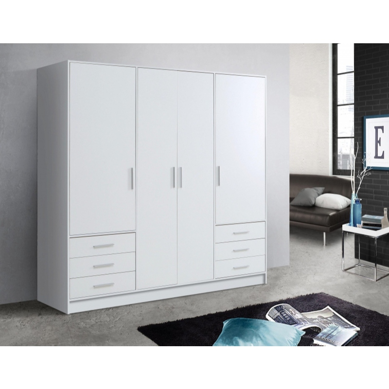 ENORME - White Four Door Wardrobe with Storage Drawers